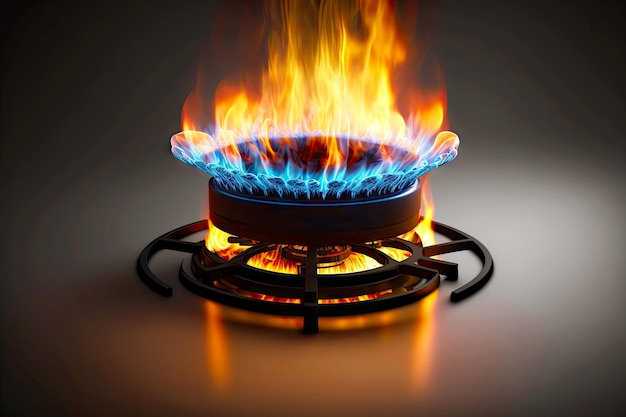 Palnik z płomieniem na kuchence gazowej do gotowania