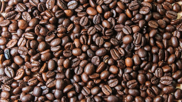 Palone ziarna kawy arabica tło Widok z góry Kopiowanie miejsca