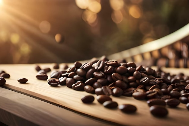 Palone ziarna kawy na stole Stworzone przy użyciu technologii generatywnej AI