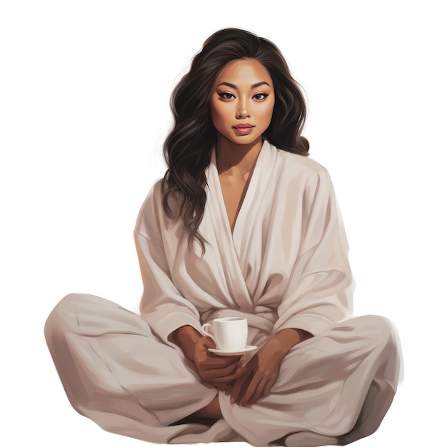 Pampered Tranquility Authentic Illustration of an Asian American Woman Embracing SelfCare in a