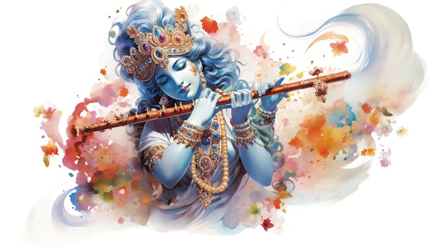 Pan Krishna gra na flecie z okazji festiwalu Janmashtami w Indiach Ai Generated