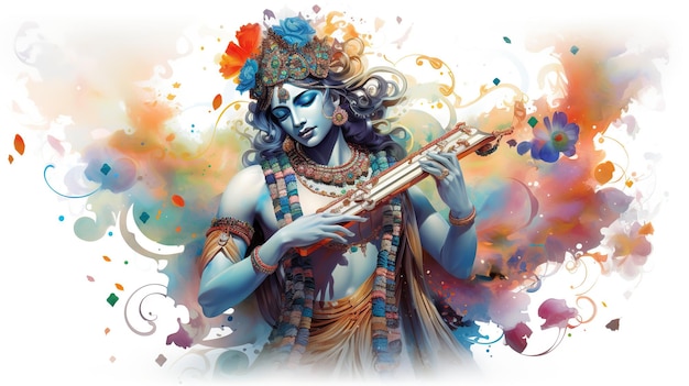 Pan Kryszna i gra na flecie z okazji festiwalu Janmashtami w Indiach Ai Generated