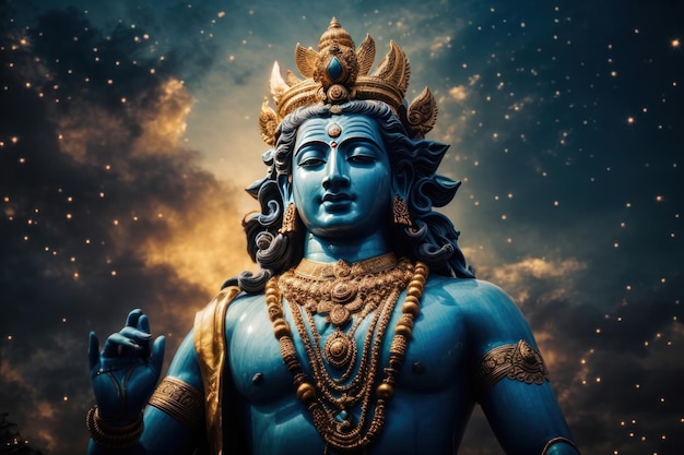 Pan Vishnu między niebem marzycielski świecący wyobraźnia oddanie