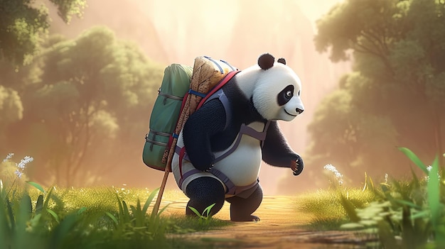 Panda backpacker cyfrowa ilustracja artystyczna Generacyjna sztuczna inteligencja