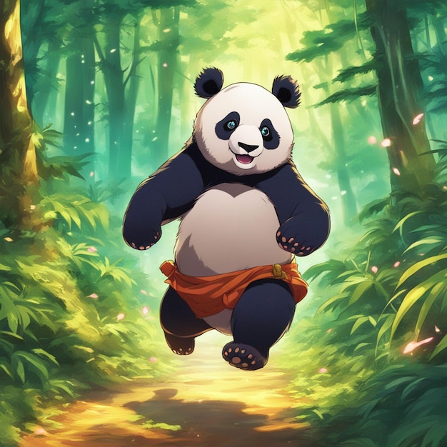 Panda biegająca w magicznym lesie Tapeta