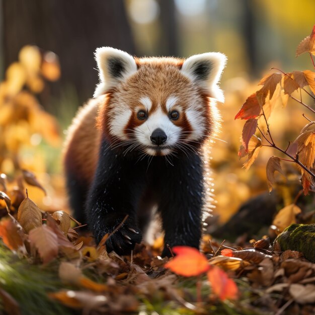 Panda czerwona w swoim naturalnym środowisku Fotografia dzikiej przyrody Generacyjna sztuczna inteligencja