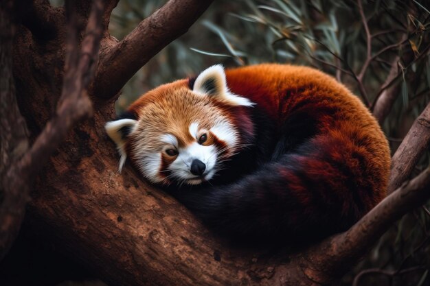 Panda czerwona zwinęła się w kłębek