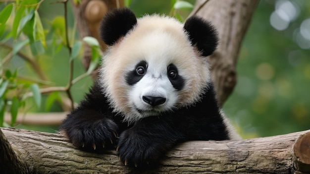 Panda gigantyczna 6 miesięcy Ailuropoda melanoleuca na białym tle Generative Ai