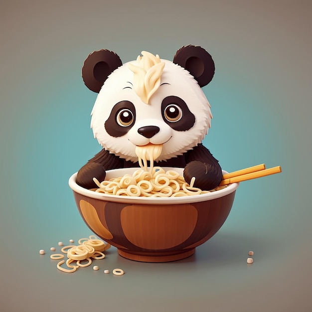 Panda jedząca makaron ramen ilustracja ikony wektorowej ikona żywności zwierzęcej koncepcja izolowana