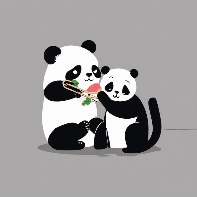 Panda jedząca z kotem generatywny ai art