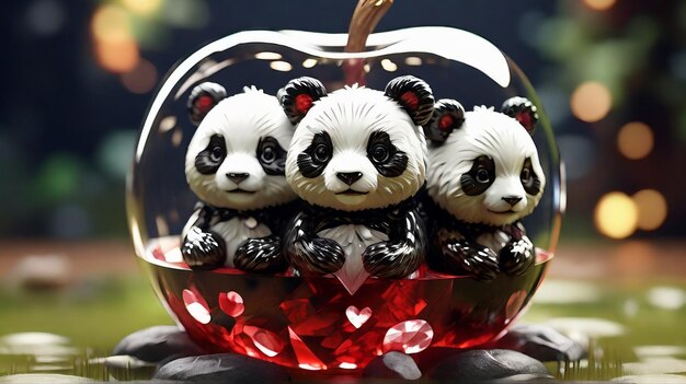 Zdjęcie panda love crystal apple 3d art 8k ultra hd romance affection heart passion devotion em