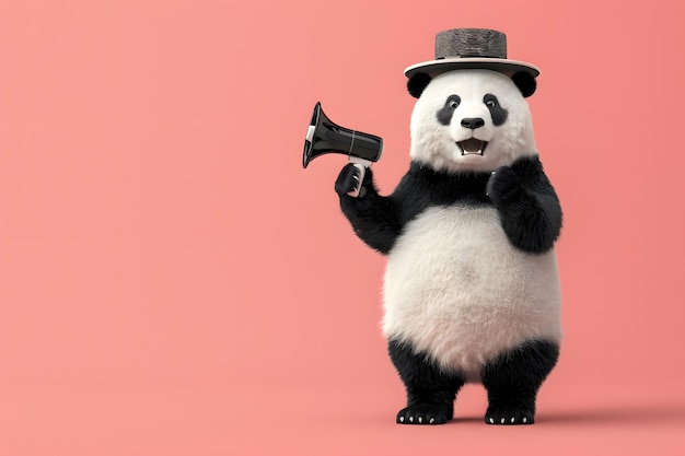 Zdjęcie panda ogłasza za pomocą megafonu powiadamianie o ogłoszeniu ostrzeżenia