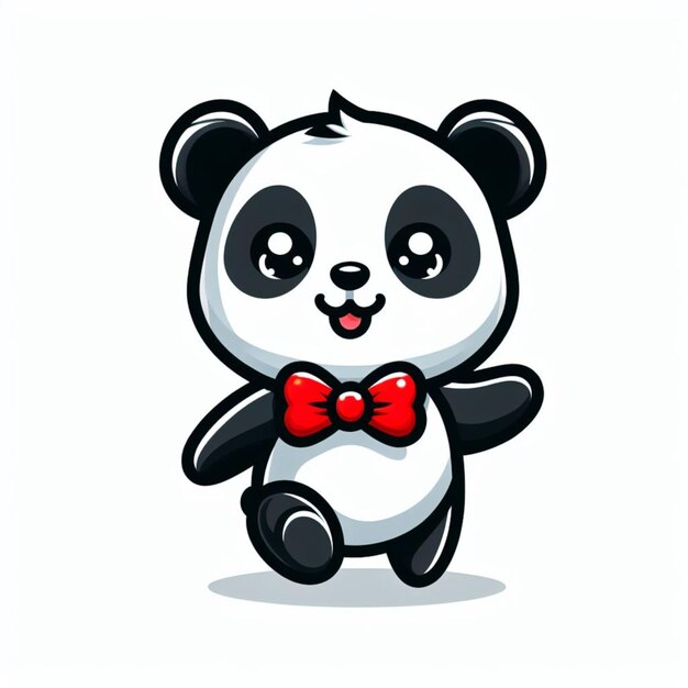 Panda siedząca podekscytowana urocza kreatywna kawaii kreskówkowa maskotka logo ai obraz