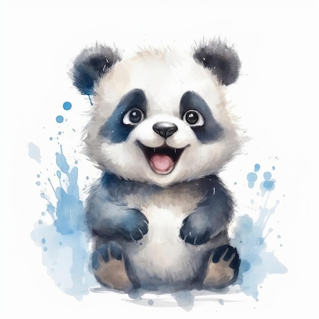Panda śmieje się w stylu przypominającym akwarele Generative AI
