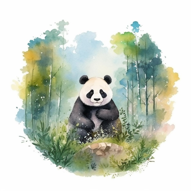 Panda w leśnej akwareli ilustracji