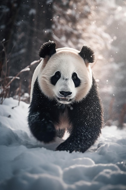 Panda w śniegu