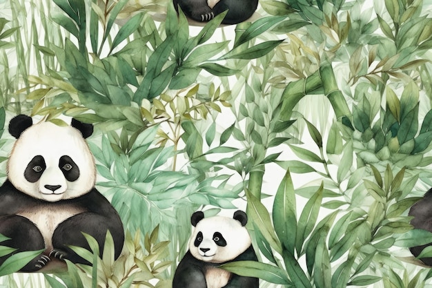 Panda wielka siedząca pośród bambusowego lasu stworzonego za pomocą technologii Generative AI