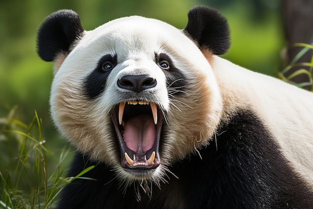 panda z czarnym nosem i otwartym ustem