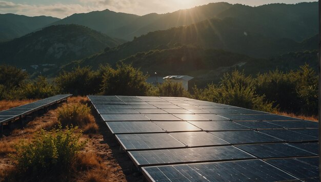 panel słoneczny umieszczony na wzgórzu z widokiem na pasmo górskie