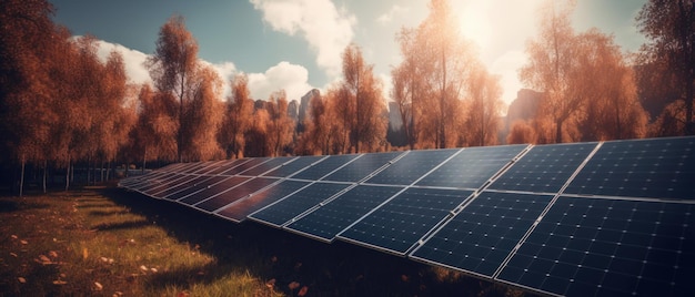Panele słoneczne, które wychwytują energię słoneczną i przekształcają ją w użyteczną energię elektryczną Generative AI