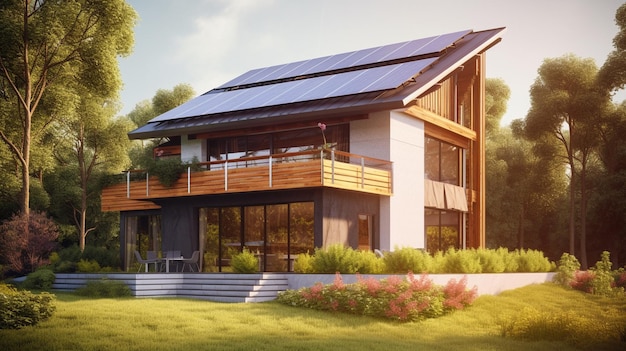 Panele słoneczne na domu w polu zielonej taryfy Generative AI