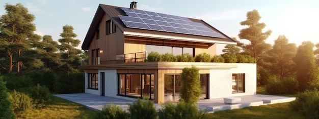 Panele słoneczne na domu w polu zielonej taryfy Generative AI