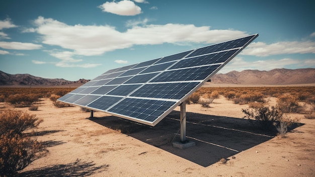 Zdjęcie panele słoneczne na nierównej pustyni