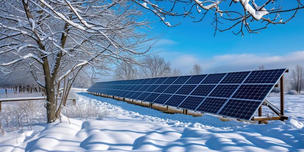 Panele słoneczne pokryte śniegiem generują ekologiczną energię w sezonie zimowym