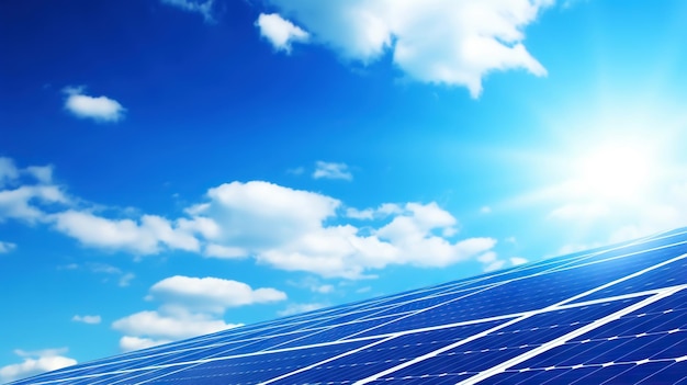 Panele słoneczne przeciw błękitne niebo z chmurami Wytwarzanie energii słonecznej Energia odnawialna Generative AI
