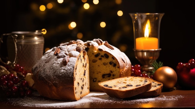 Panettone na świątecznym stole, włoska tradycja świąteczna, słodki rozkosz.