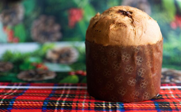 Panettone to tradycyjny włoski deser na Boże Narodzenie Z bliska czekolada