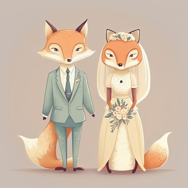 Panna młoda i pan młody Fox Urocza para ślubna Just Married