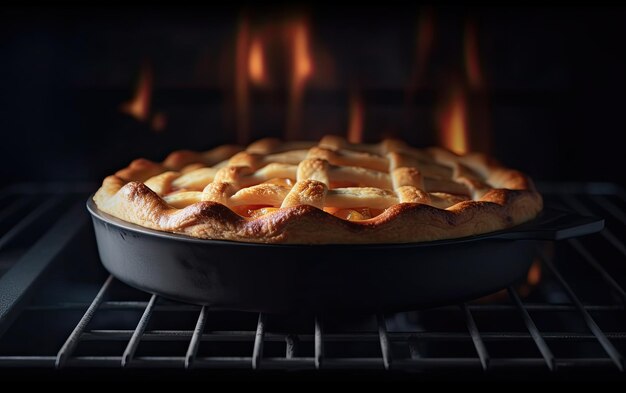 Zdjęcie pannę z smacznym ciastem jabłkowym pieczonym w piekarniku profesjonalne zdjęcie żywności ai generowane