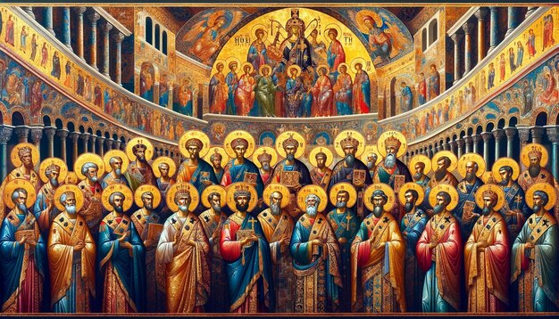 Panorama bizantyjska Tematy religijne i cesarskie na ikonicznym złotym tle