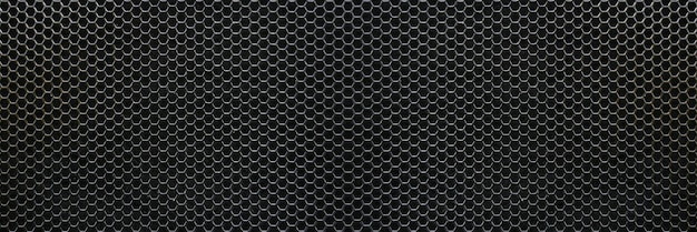 Panorama czarnego żelaza sześciokątna tekstura Tło siatki przemysłowej