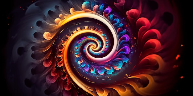 Panorama kolorowy wirowa spirala żywy wir na ciemnym tle Element projektu plakatów i banerówGenerative AI