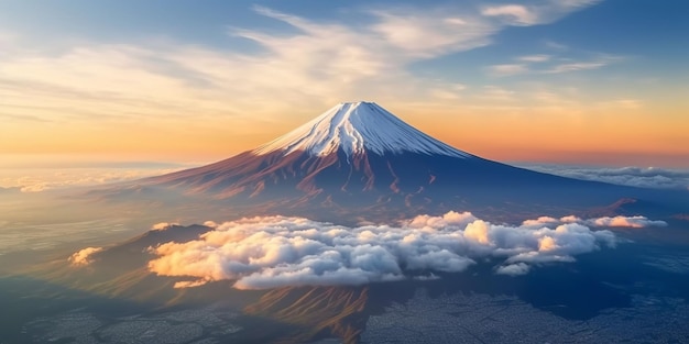 Panorama lotnicza Krajobraz góry Fuji Ikoniczna i symboliczna góra Japonii