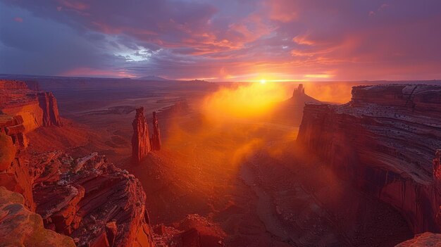 Zdjęcie panorama łuku mesa przy wschodzie słońca w parku narodowym canyonlands