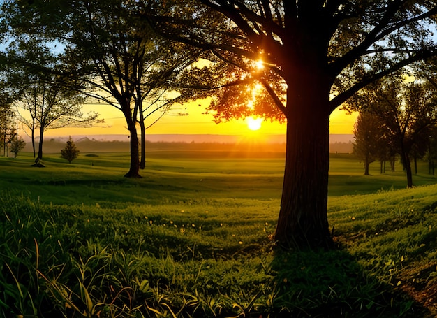 panorama małe drzewo rosnące z koncepcją wschodu słońca na zielony świat i dzień ziemi