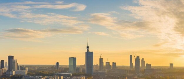 panorama miasta Warszawy podczas zachodu słońca