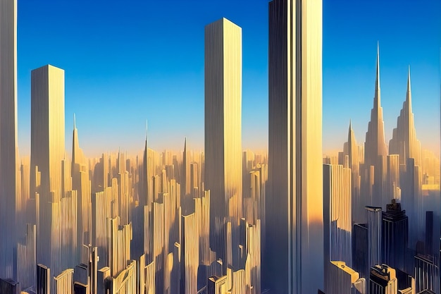 Panorama miasta z wysokimi budynkami drapaczy chmur widok z drona Ilustracja
