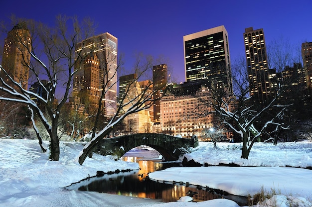 Panorama Nowego Jorku na Manhattanie o zmierzchu