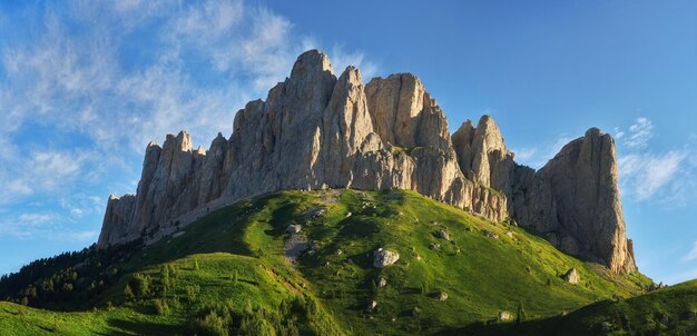 Panorama Pasmo górskie Big Thach Letni krajobraz Góra ze skalistym szczytem Rosja Republika Adygei Park przyrody Big Thach Kaukaz