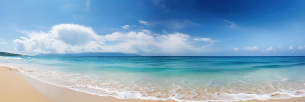 Panorama tropikalnego morza i piaszczystej plaży z transparentem błękitnego nieba Generative AI