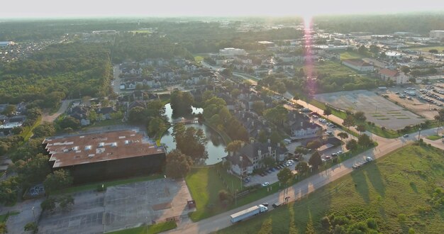 Panorama widok na zachód od przedmieścia Houston w Teksasie w oddali