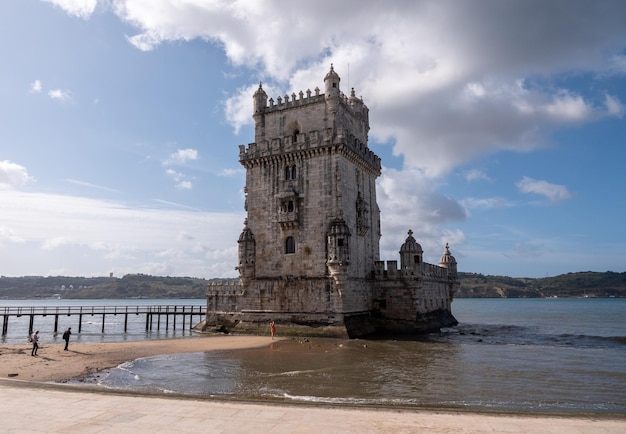 Panorama Wieży Belem Na Rzece Tag W Pobliżu Lizbony Portugalia