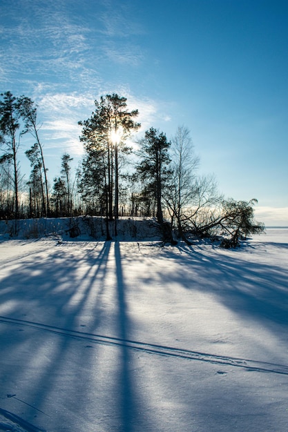 Panorama Wołgi zimą w pogodny dzień