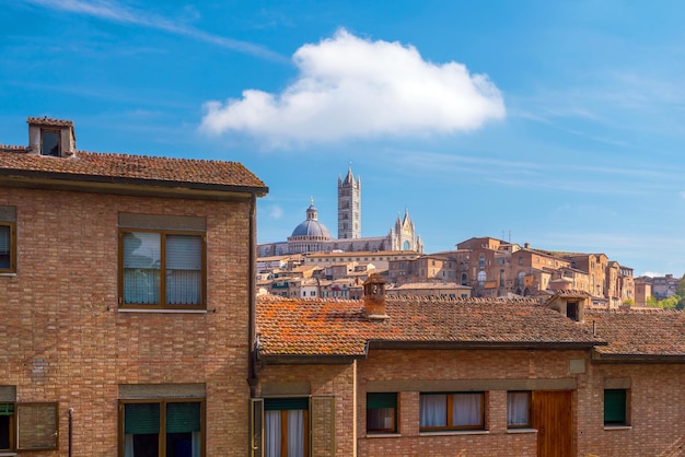Panoramę Centrum Sieny We Włoszech Z Błękitnym Niebem