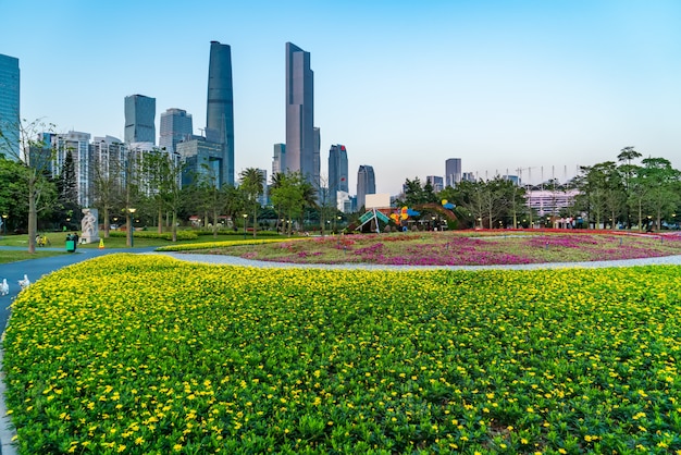 Panoramę krajobrazu nowoczesnej architektury Guangzhou City