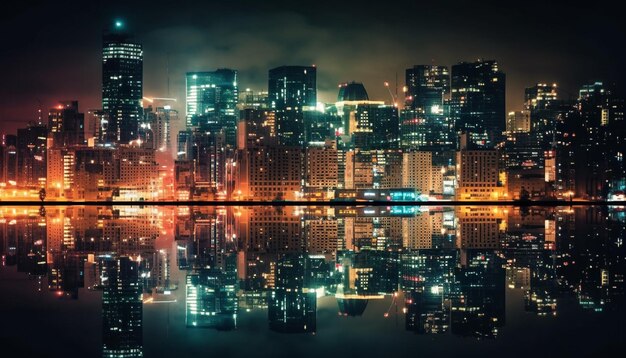 panoramę miasta miasto nocą panoramę miasta nocą generatywna sztuczna inteligencja